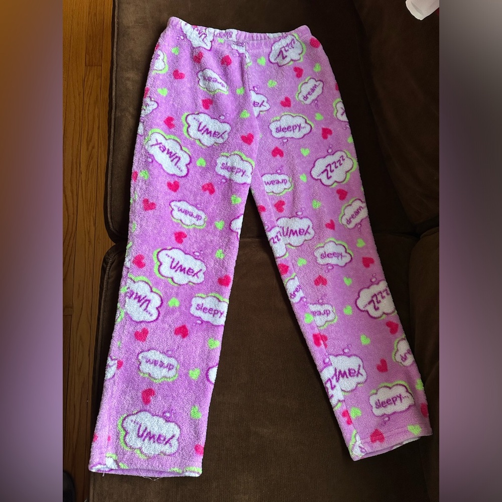 Purple & Pink White Z Clouds Comfortable Pajamas Pants  Elastic Waist Sz 14/16